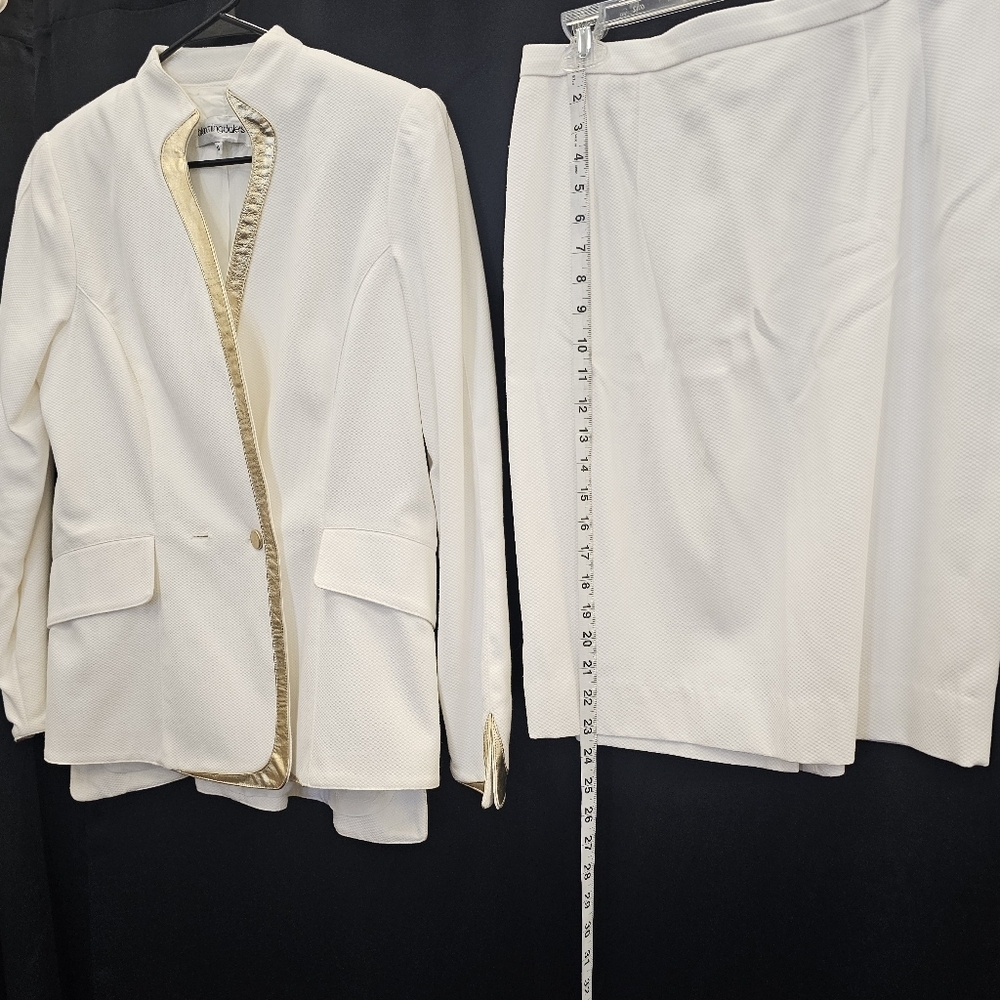 White, Gold, Blazer, Skirt, Set, 80s, 90s, Luxury, Office, Party, Wedding, Bride